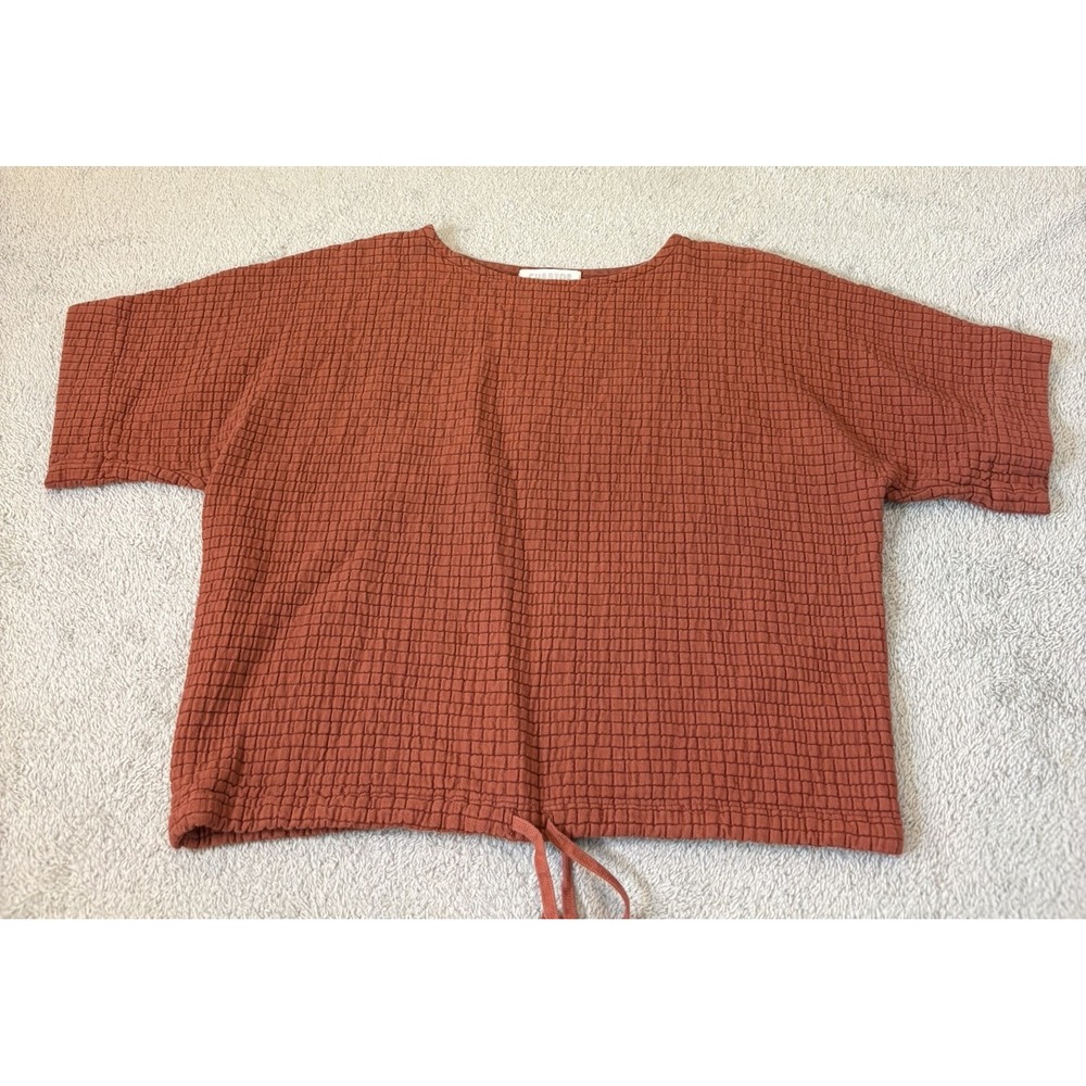 Curator SF Ayana Burnt Orange Waffle Gauze Boxy Drawstring Top Small Made in USA - Picture 9 of 10